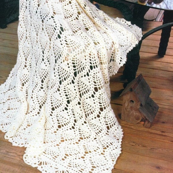 Vintage Crochet Pattern Heirloom Lacy Pineapple Promise  Lace Afghan Blanket Ivory Ecru Lacy Throw PDF Instant Digital Download Lapghan