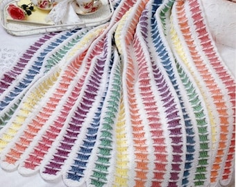 Vintage Mile a Minute Afghan Crochet Pattern Pastel Rainbow Throw Blanket PDF Instant Digital Download