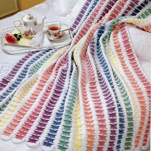 Vintage Mile a Minute Afghan Crochet Pattern Pastel Rainbow Throw Blanket PDF Instant Digital Download