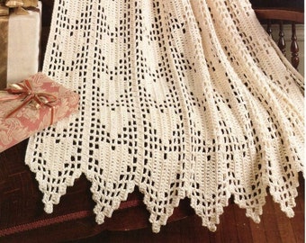 Vintage Crochet Pattern Filet Afghan Plenty of Hearts Throw Blanket PDF Instant Digital DOWNLOAD Ecru Afghan Pattern