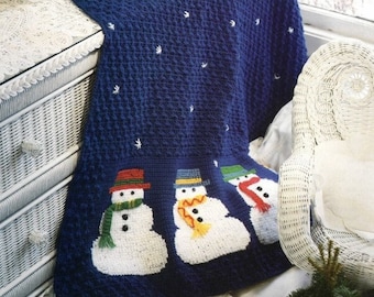 Vintage Christmas Afghan Crochet Pattern Winter Cross Stitch Snowman Popcorn Stitch Snowy Day Throw Blanket PDF Instant Digital Download