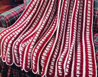 Mile a Minute Vintage Afghan Crochet Pattern Cozy Cover UP Red Beige Throw Blanket PDF Instant Digital Download