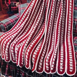 Mile a Minute Vintage Afghan Crochet Pattern Cozy Cover UP Red Beige Throw Blanket PDF Instant Digital Download