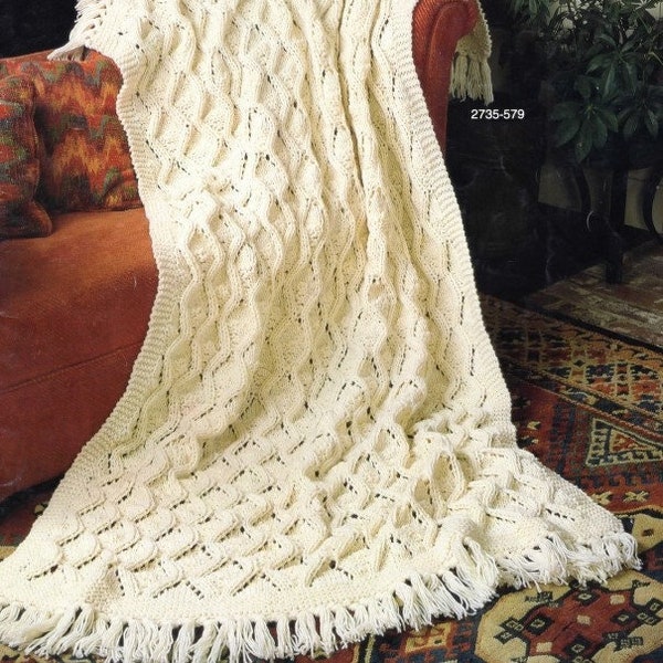 Vintage Knitting Afghan Pattern Acorn Stitch Lacy Ecru Cream Knitted Throw Blanket PDF Instant Digital Download Neutral Decor