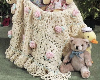 Vintage Crochet Pattern Precious Pink Roses Blanket Elegant Lacy Rose Afghan Granny Motif PDF Instant Digital Download