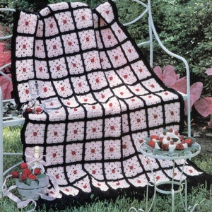 Vintage Crochet Afghan Pattern Petit Four Dainty Rosebud Valentines Day Rose Motif Afghan Throw PDF Instant Digital Download Granny Square