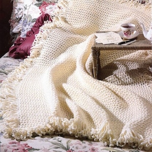 Vintage Crochet Pattern Love Knot Heirloom Lacy Afghan Blanket Throw PDF Instant Digital Download Twisted Fringe