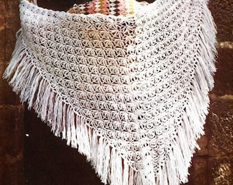 Vintage Crochet Pattern Lacy Triangle Shawl Wrap Fringe Trim PDF INSTANT Digital Download