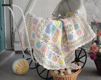 Vintage Baby Blanket Crochet Pattern Sweet Rainbow Pastel Granny Motif Blocks Lacy Baby Afghan Throw PDF Instant Digital Download