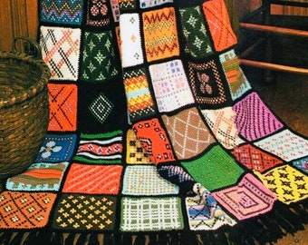 Vintage Crochet Pattern Patchwork Sampler Afghan Square Block Motif Throw Blanket PDF Instant Digital Download 31 Blocks