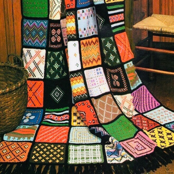 Vintage Crochet Pattern Patchwork Sampler Afghan Square Block Motif Throw Blanket PDF Instant Digital Download 31 Blocks