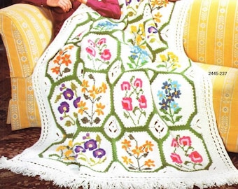Vintage Crochet Pattern Octagon Floral Motif Afghan Blanket Afghan Stitch with Cross Stitch Flowers PDF Instant Digital Download