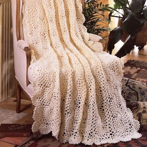 Vintage Crochet Pattern Heirloom Mile a Minute Victorian Lace Afghan Graceful Swirls Blanket Ecru Throw PDF Instant Digital Download