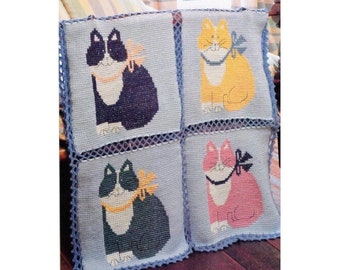 Vintage Crochet Pattern Cats Meow Afghan Blanket Throw PDF Instant Digital Download Afghan Tunisian Stitch Embroidered Cat Kitty Kitties