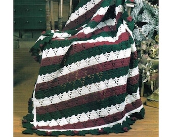 Vintage Christmas Crochet Pattern Festive Pine and Holly Throw Blanket Afghan PDF Instant Digital DOWNLOAD Holly Berries Leaves Edging