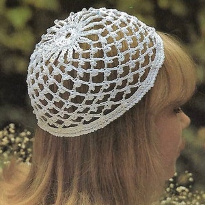 Vintage Crochet Pattern Juliet Mesh Beanie Cap Wedding Hat Beanie PDF Instant Digital Download image 1