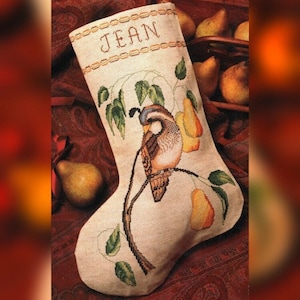 Vintage Cross Stitch Pattern Partridge in a Pear Tree Personalized Elegant Christmas Stocking PDF Pattern INSTANT Digital DOWNLOAD