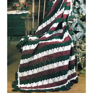 Vintage Christmas Crochet Pattern Festive Pine and Holly Throw Blanket Afghan PDF Instant Digital DOWNLOAD Holly Berries Leaves Edging
