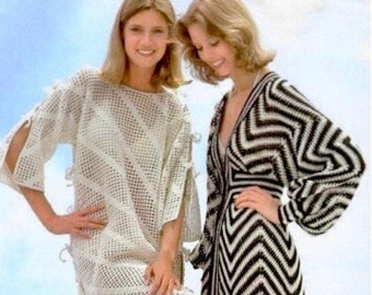 Vintage Crochet Pattern Maxi Long Caftan Dress or Beach Swimsuit Cover Up PDF Instant Digital Download 2 Different Styles Chevron Zig Zag