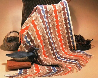 Vintage Crochet Pattern Striped Diagonals Chevrons Southwestern Afghan Blanket Indian Throw PDF Instant Digital Download 44X54