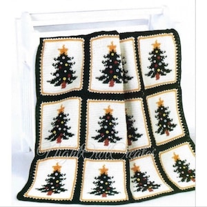 Vintage Christmas Blanket Crochet Pattern Evergreen Tree Motif Winter Afghan Throw PDF Instant Digital Download