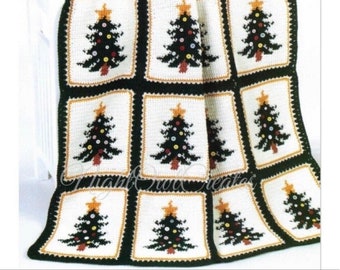 Vintage kerstdeken haakpatroon groenblijvende boommotief Winter Afghaanse gooien PDF Instant Digitale Download
