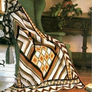 Vintage Crochet Afghan Pattern Geometric Aztec Indian Stripes Navajo Southwestern Throw PDF Instant Digital Printable Download