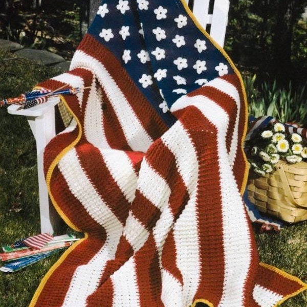 Vintage Afghan Crochet Pattern Star Spangled Banner Flag Blanket Motif Square Throw PDF Instant Digital Download 4th of July Patriotic