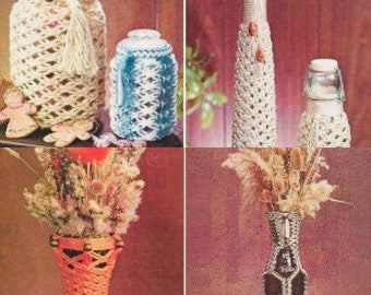 Vintage Macramé Jar Vase Cover Pattern Apothecary Bottles Home Decor PDF Instant Digital Download