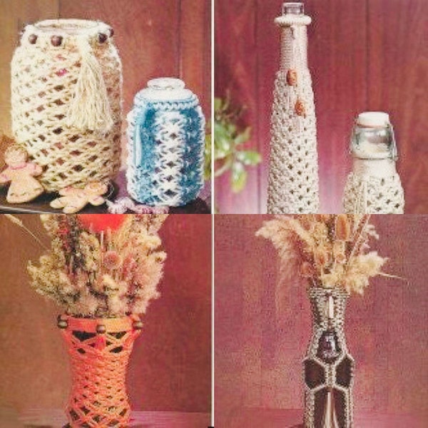 Vintage Macramé Jar Vase Cover Pattern Apothecary Bottles Home Decor PDF Instant Digital Download