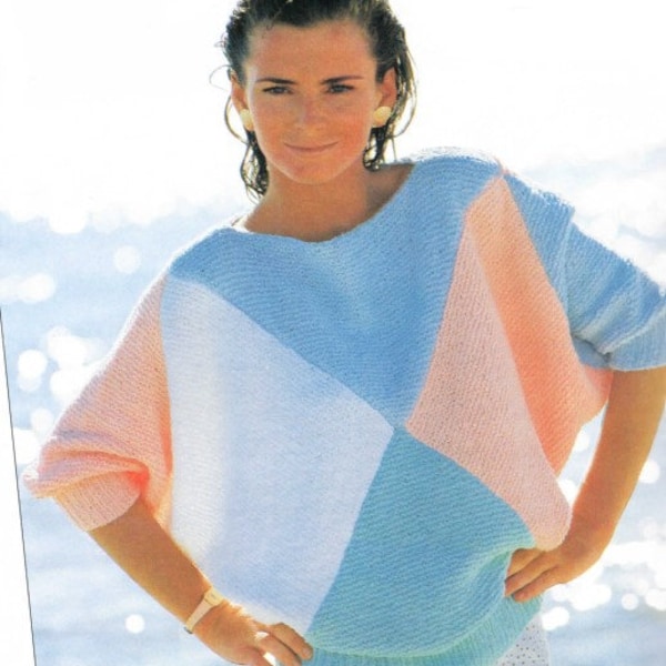 Vintage Crochet Pattern 1980's Patchwork Dolman Summer Sweater Top Slouchy 80s Pullover PDF Instant Digital Download