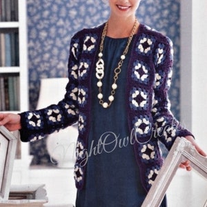 Vintage Modern Granny Square Sweater Crochet Pattern Fitted Cardigan Jacket Pattern PDF Instant Digital Download