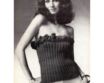 Vintage Knitting Pattern 1970's Strapless Knit Ruffle Tube Top Pullover Sweater Knitted Tank Top PDF Instant Digital DOWNLOAD