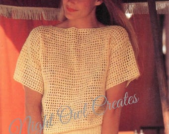 Vintage Crochet Pattern Filet Crochet Blouse Open Weave Mesh Summer Top PDF Instant Digital Download