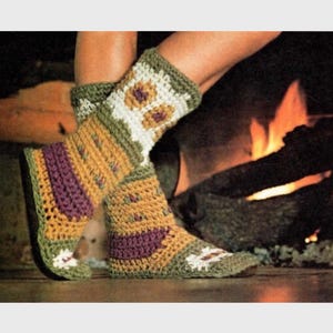 Vintage Crochet Pattern Women&#39;s Toe Warmer Slippers Sock Booties Fur Lined PDF Pattern Instant Digital Download
