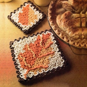 Fall Leaf Hot Pad and Coaster Crochet Pattern Set Pot Holder Kitchen Autumn Thanksgiving Decor PDF Pattern INSTANT Digital DOWNLOAD