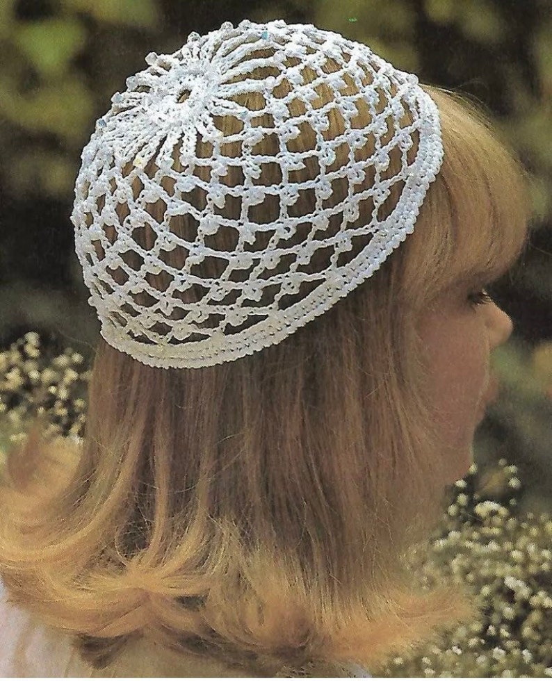 Vintage Crochet Pattern Juliet Mesh Beanie Cap Wedding Hat Beanie PDF Instant Digital Download image 1