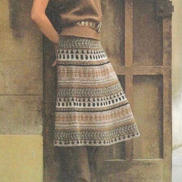 Vintage Crochet Pattern  Peruvian Midi Skirt PDF Instant Digital Download Mid Calf Below Knee Skirt Lopapeysa Lopi Sweater Skirt