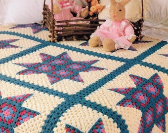 Vintage Crochet Quilt Pattern Patchwork Star Quilt Style Afghan Blanket Throw INSTANT Digital DOWNLOAD