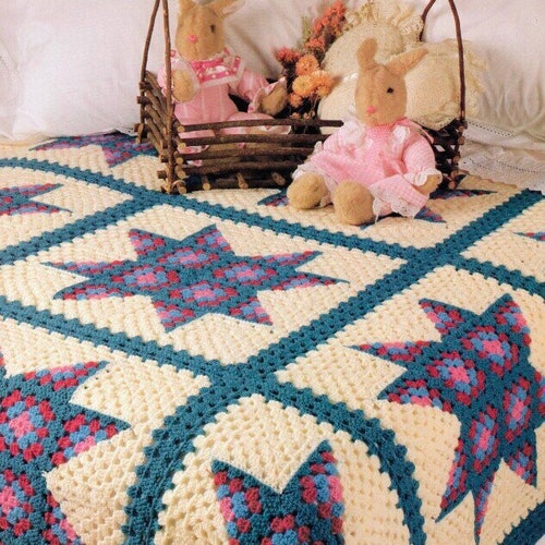 Vintage Crochet Pattern Grandmother's Flower Garden Afghan Hexagon