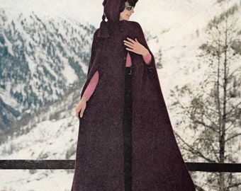 Vintage Crochet Pattern Sleek Hooded Cape Cloak Jacket Hoodie Wrap PDF Pattern INSTANT Digital DOWNLOAD Afghan Stitch