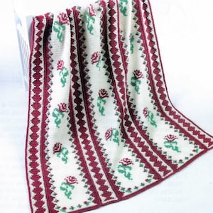 Vintage Crochet Pattern Country Rose Afghan Throw Blanket PDF Instant Digital Download Embroidered Panel Motif