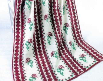 Vintage Crochet Pattern Country Rose Afghan Throw Blanket PDF Instant Digital Download Embroidered Panel Motif
