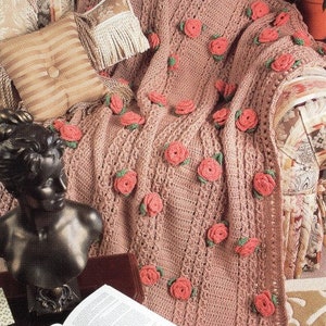 Vintage Rose Crochet Blanket Pattern Climbing Rose Afghan Throw PDF Instant Digital Download Bobble Puff Stitches Cottage Garden