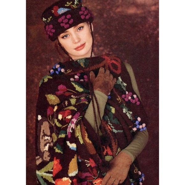 Vintage Tapestry Afghan Knitting Pattern Wrap Throw Blanket with Matching Winter Hat PDF Instant Digital Download