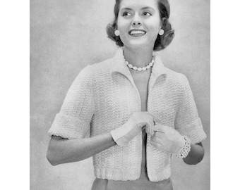 Vintage Knitting Pattern 1950's Crop Knitted Bolero 50s Shrug Cardigan Sweater PDF Instant Digital Download