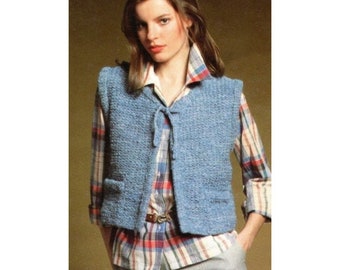Vintage Knitting Pattern Tie Front Vest Waistcoat Cropped Cardigan Sweater Sleeveless Knit Top PDF Instant Digital Download