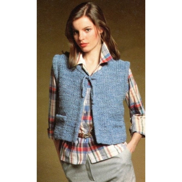 Vintage Knitting Pattern Tie Front Vest Waistcoat Cropped Cardigan Sweater Sleeveless Knit Top PDF Instant Digital Download