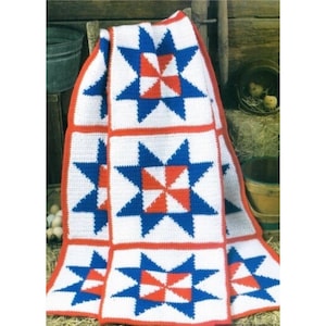 Vintage Crochet Quilt Pattern  Pattern Patriotic Pinwheel Afghan Blanket Throw PDF Instant Digital Download Star Patch