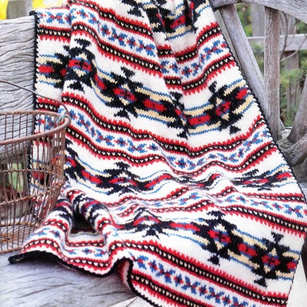 Couverture en tricot vintage motif Lopi amérindien navajo indien tricoté afghan jeté PDF téléchargement numérique instantané géométrique aztèque